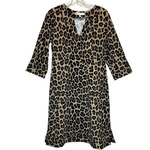 NWOT Jude Connally Megan Dress Leopard Print 3/4 Sleeves V-Neck Made USA - Small